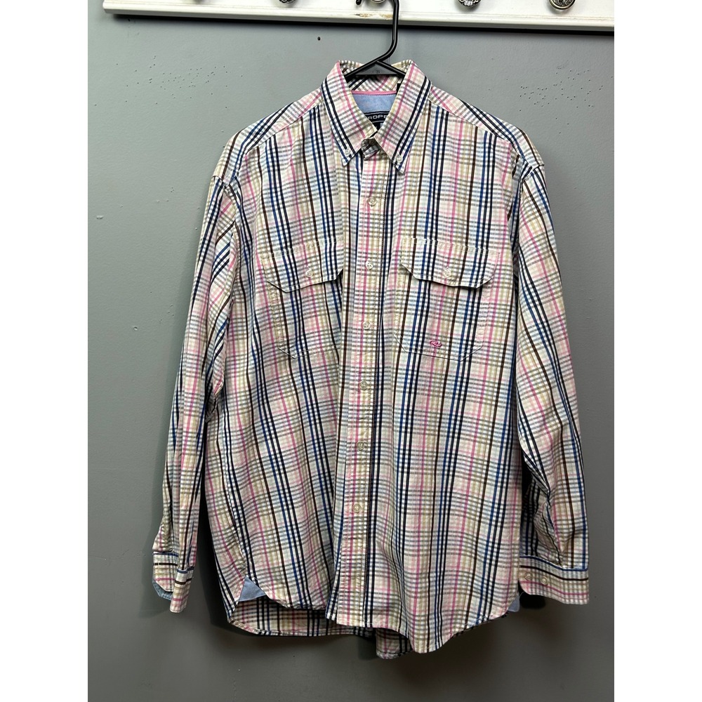 Roper Plaid Shirt Mens Medium Long Sleeve Button Up‎ Western Pink Blue